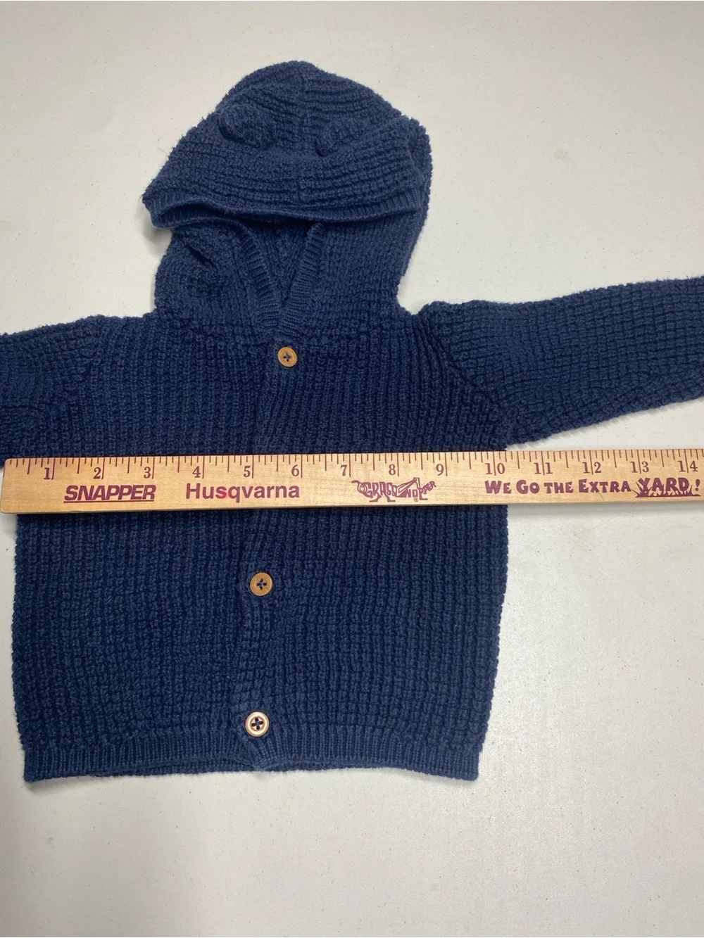 Carter's Navy Hooded Knit Cardigan with Wooden Buttons - Size 9 mo